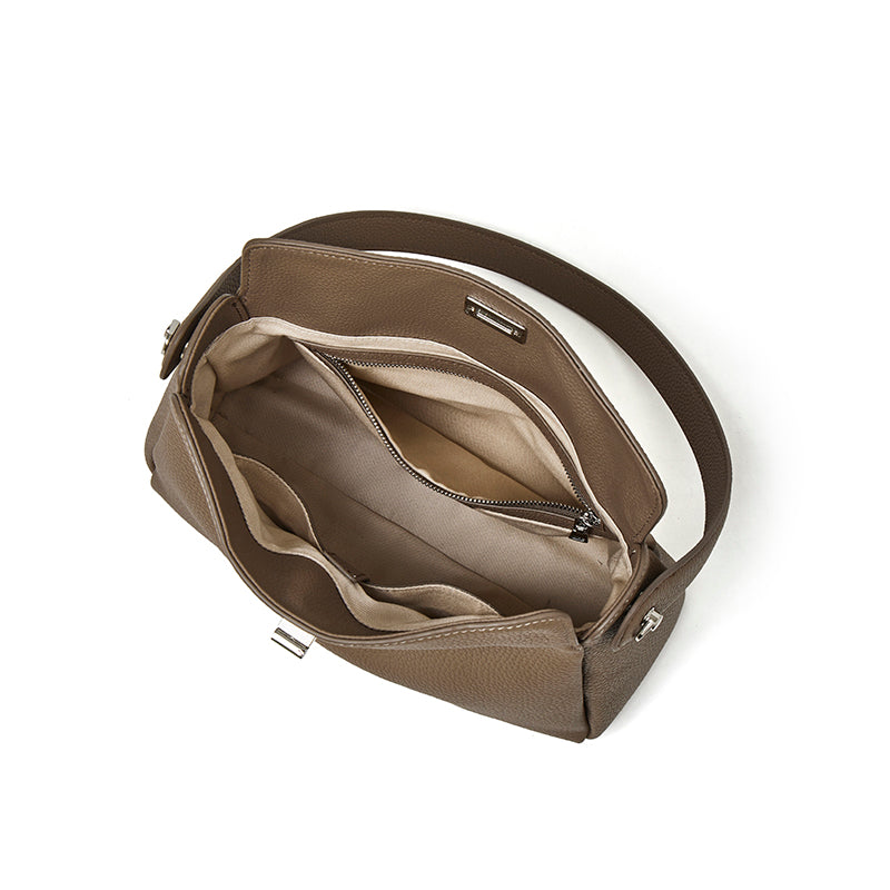 Nonchalant Lychee-Grain Genuine Leather Crossbody Hobo Bag