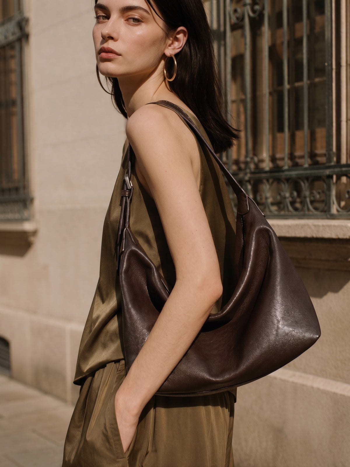 Supple Slouchy Genuine Leather Crescent Hobo Clutch Bag