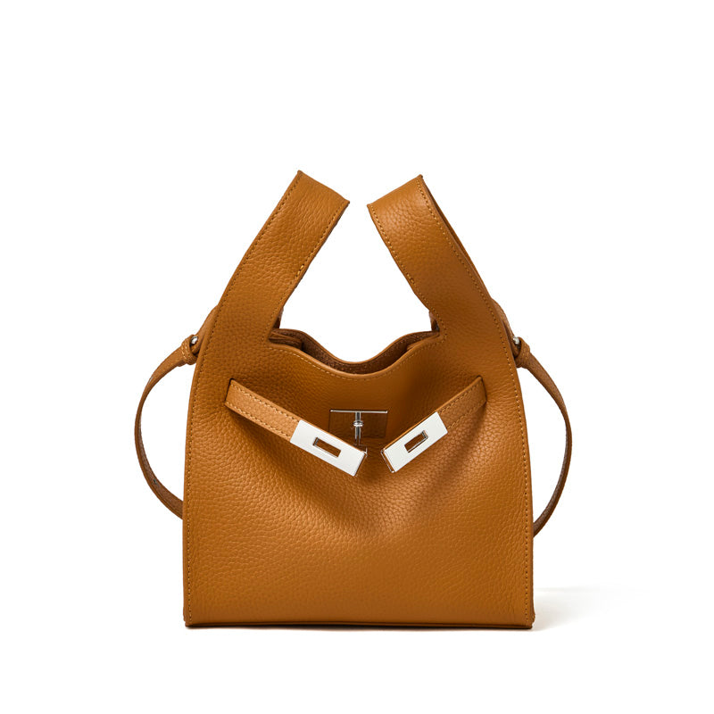 Borsa classica a secchiello chic in vera pelle per tutti i giorni, a tracolla
