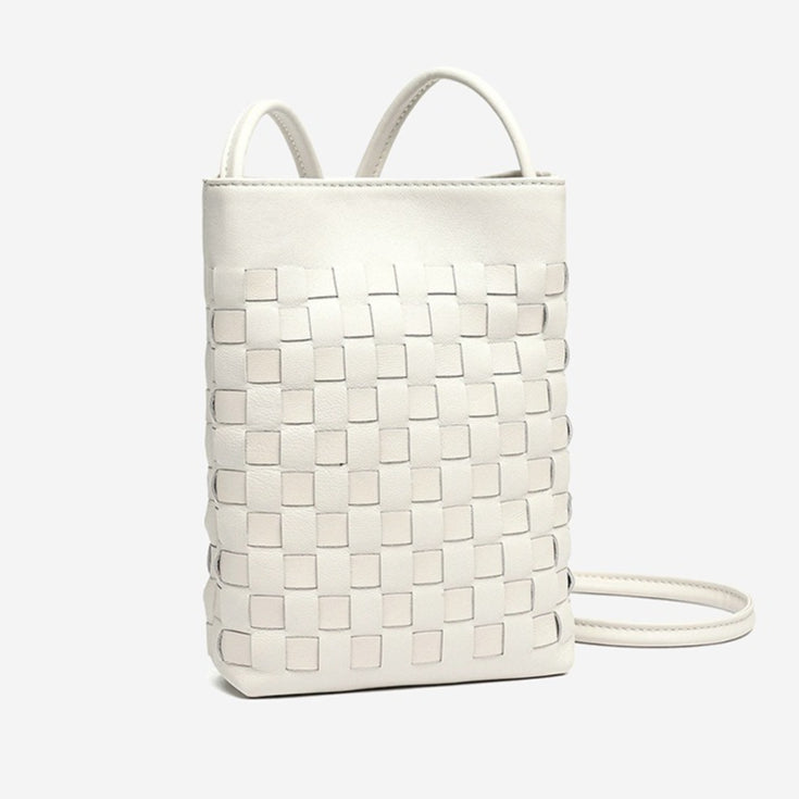 Mellow Sheepskin Leather Mini Woven Phone Clutch Bag