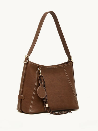 Artisan Stitched Genuine Leather Bag - Vintage Western Shoulder Tote with Tassel