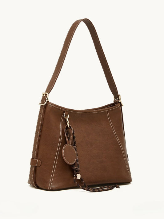 Artisan Stitched Genuine Leather Bag - Vintage Western Shoulder Tote with Tassel