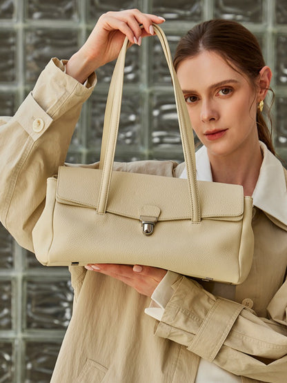 Sleek Pebbled Grain Texture Flap Genuine Leather Tote Clutch Bag