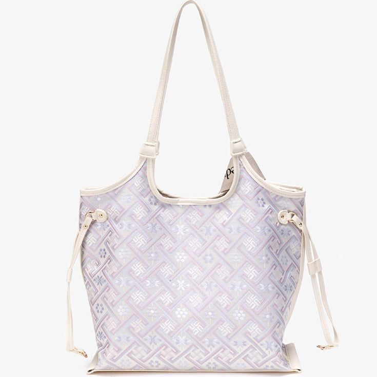 Elegant Oriental Embroidery Vegan Eco-Leather Tote Clutch Bag with Charm