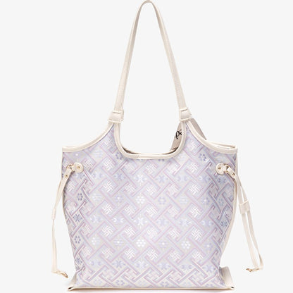 Elegant Oriental Embroidery Vegan Eco-Leather Tote Clutch Bag with Charm