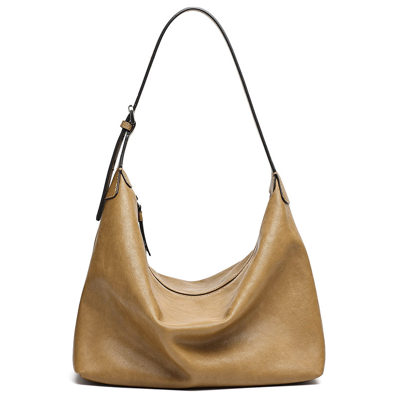 Supple Slouchy Genuine Leather Crescent Hobo Clutch Bag