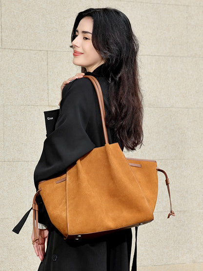 Vintage Slouchy Suede Genuine Leather Tote Clutch Bag