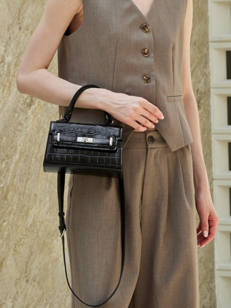 Minimalist Crocodile Pattern Handheld Genuine Leather Crossbody Bag