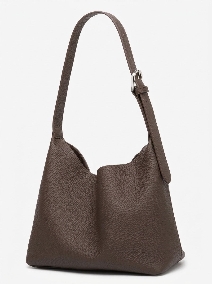 Borsa hobo a secchiello versatile in vera pelle con tracolla regolabile