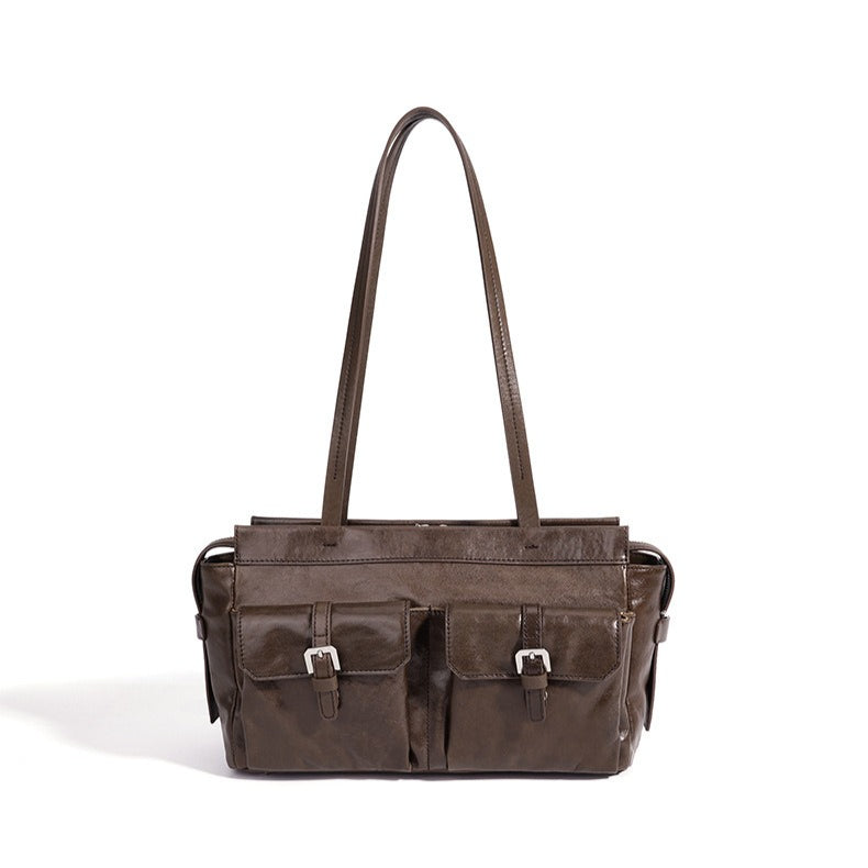 Vintage Genuine Leather Cargo Satchel Clutch Bag