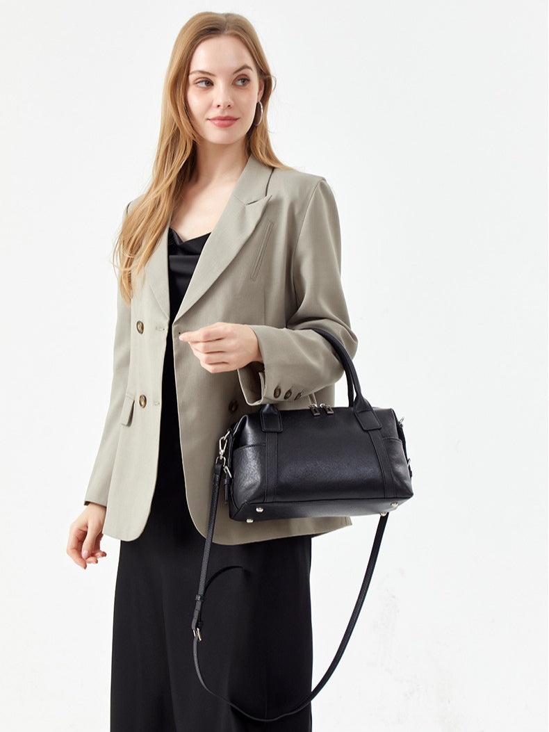Minimalist Barrel Genuine Leather Satchel