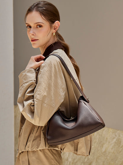 Nonchalant Lychee-Grain Genuine Leather Crossbody Hobo Bag