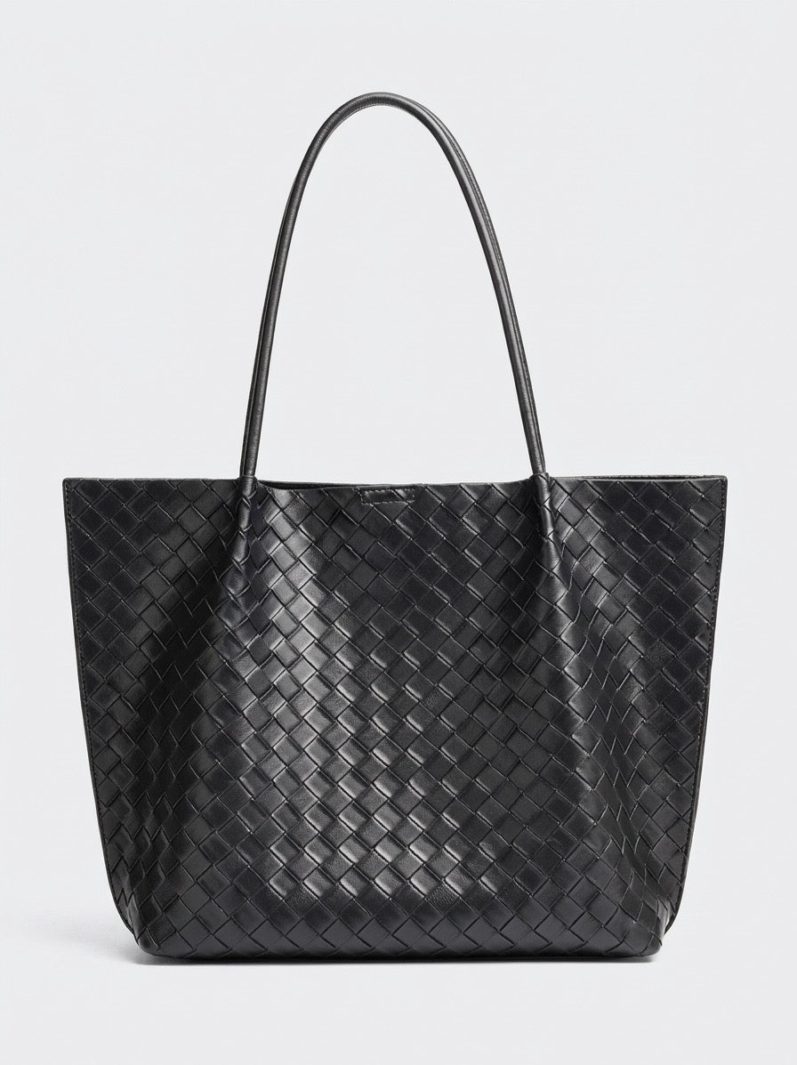 Minimalist Woven Genuine Leather Spacious Tote Clutch Bag
