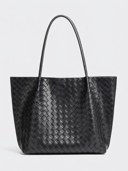 Minimalist Woven Genuine Leather Spacious Tote Clutch Bag