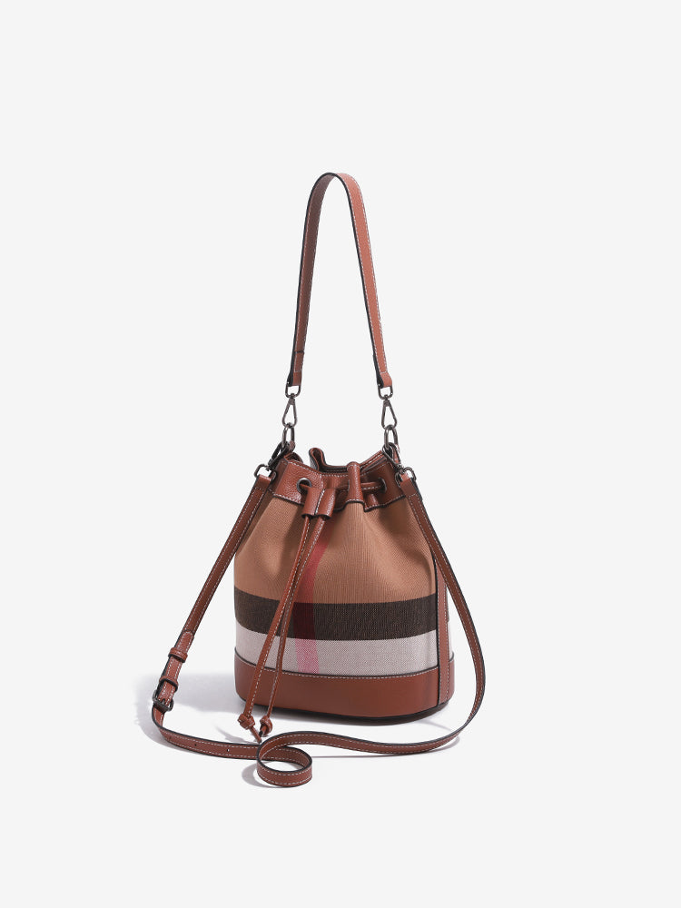 Vintage Plaid Vegan Eco-Leather Bucket Clutch Bag