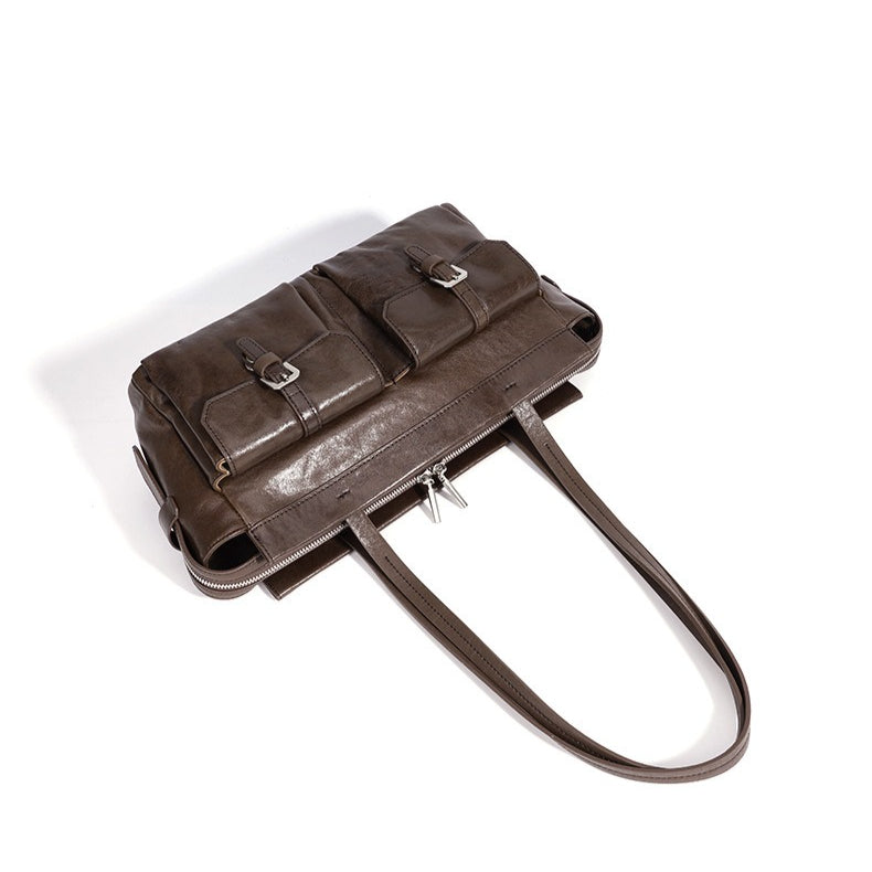 Vintage Genuine Leather Cargo Satchel Clutch Bag