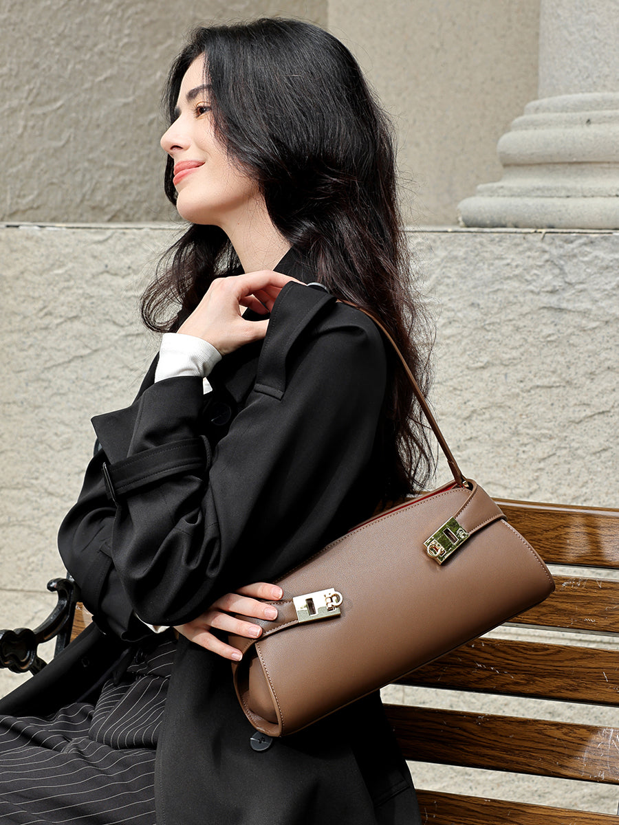 Graceful Genuine Leather Baguette Clutch Bag