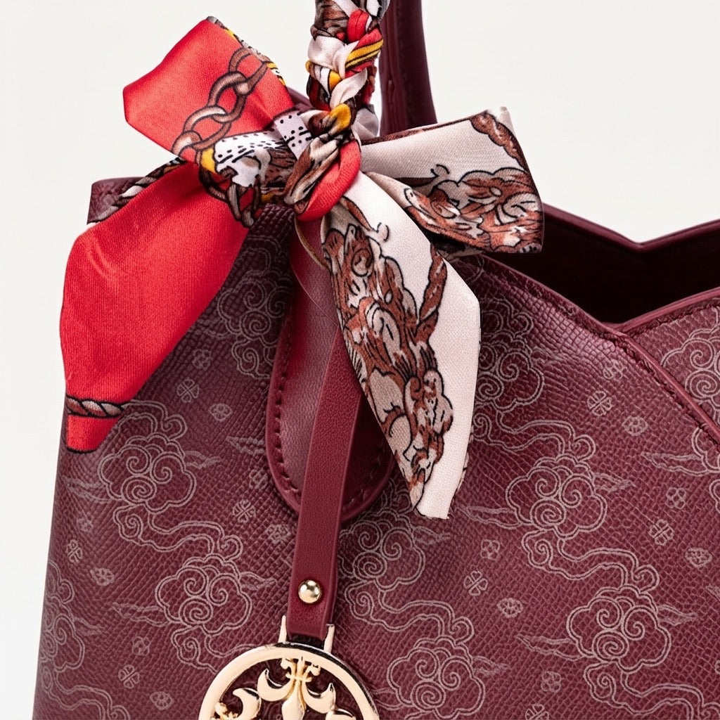 Vintage Clutch Tote Bag mit Wolkenmuster aus veganem Öko-Leder  