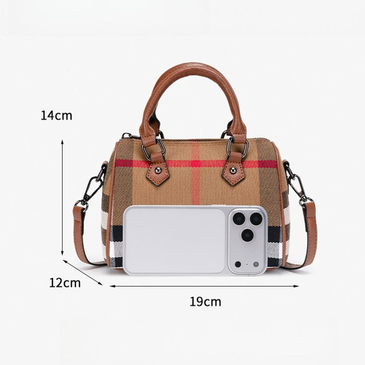 Iconic British Plaid Vegan Eco-Leather Boston Clutch Bag