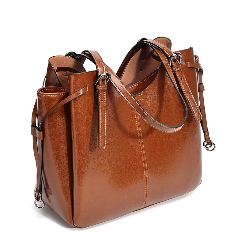Classic Maillard Genuine Leather Large Capacity Tote Clutch Bag