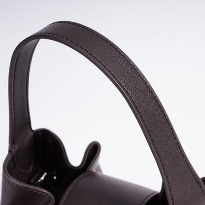 Chic Suede Leather Drawstring Bucket Bag with Horse Charm