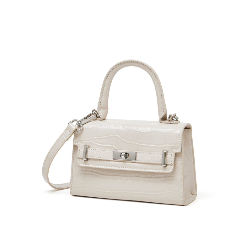 Borsa a tracolla minimalista in vera pelle effetto coccodrillo con manico