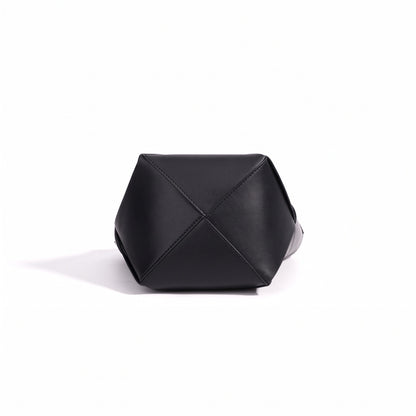 Refined Geometric Woven Genuine Leather Mini Bucket Clutch Bag