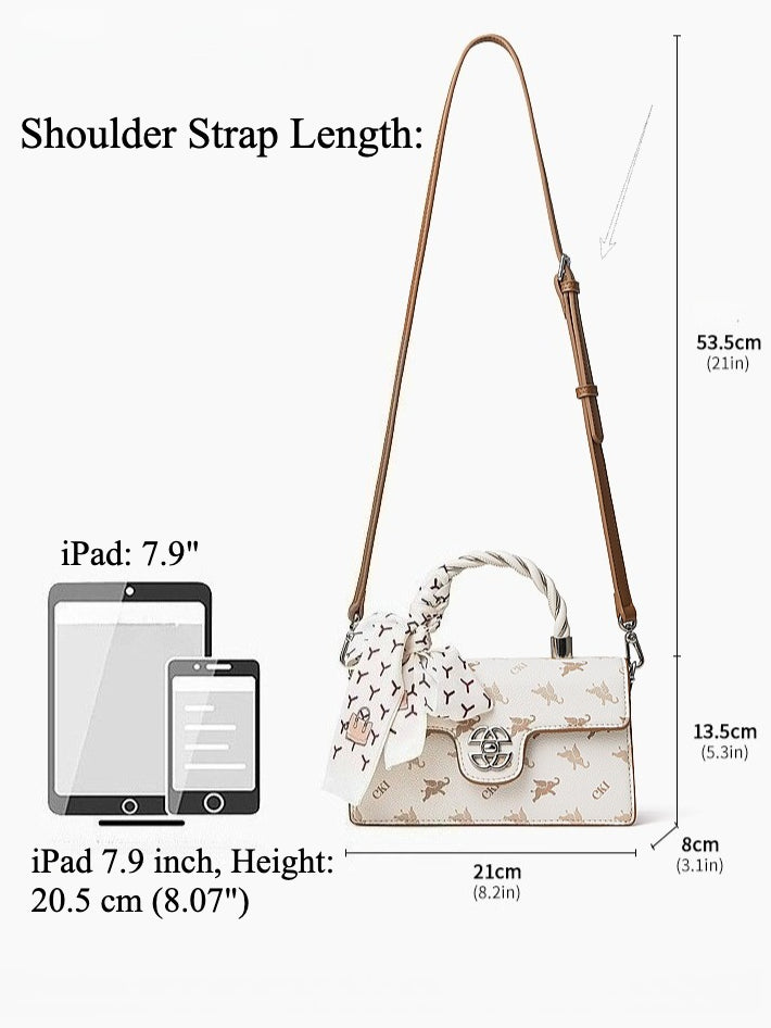 Retro Genuine Leather Shoulder Crossbody Bag With Scarf Decoration