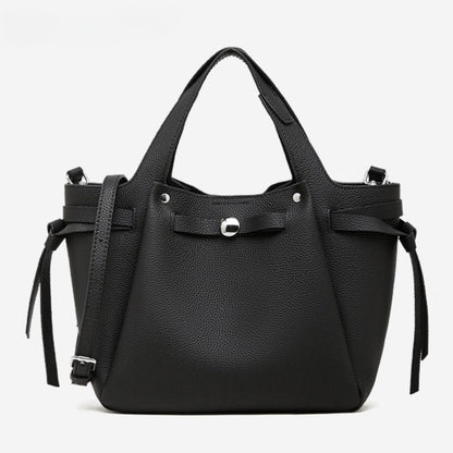 The Pebbled Genuine Leather Mini Bucket Tote Bag with Turn-Lock Closure