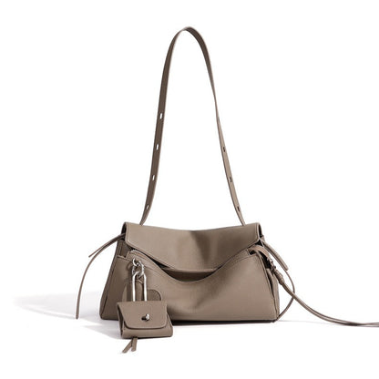 Sculptural Slouchy Genuine Leather Flap Clutch Bag with Mini Coin Pouch