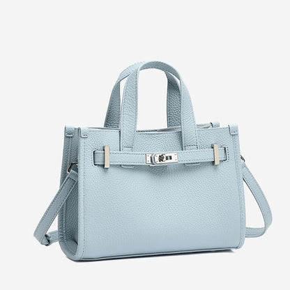 Minimalist Pebbled Genuine Leather Kelly Clutch Bag with Metal Turn Lock