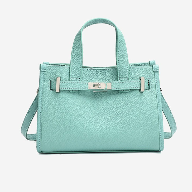Minimalist Pebbled Genuine Leather Kelly Clutch Bag with Metal Turn Lock
