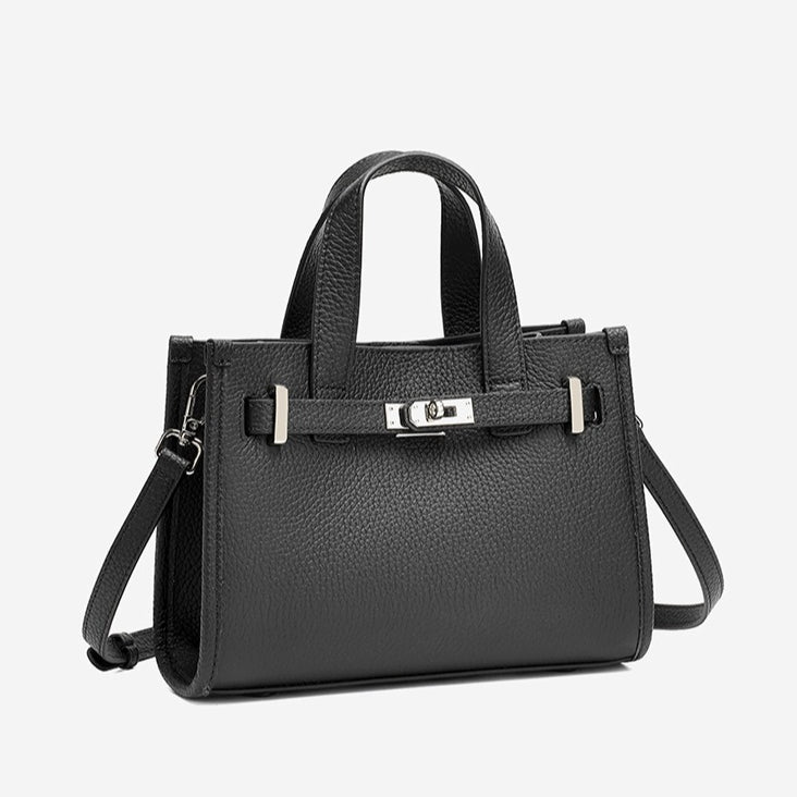 Minimalist Pebbled Genuine Leather Kelly Clutch Bag with Metal Turn Lock