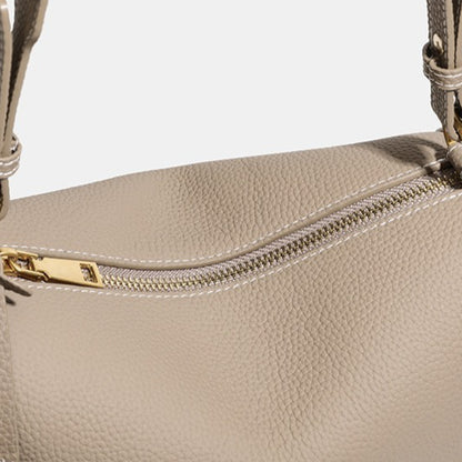 Casual Slouchy Pebbled Genuine Leather Shoulder Boston Bag