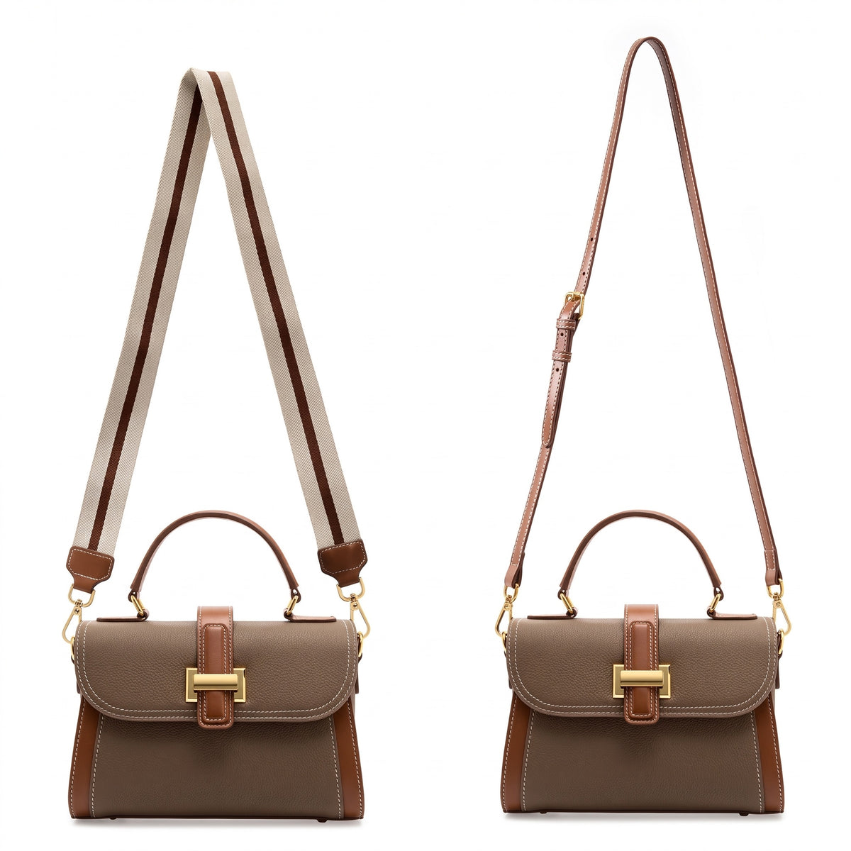 Borsa a tracolla strutturata con manico superiore in pelle minimalista di lusso da donna