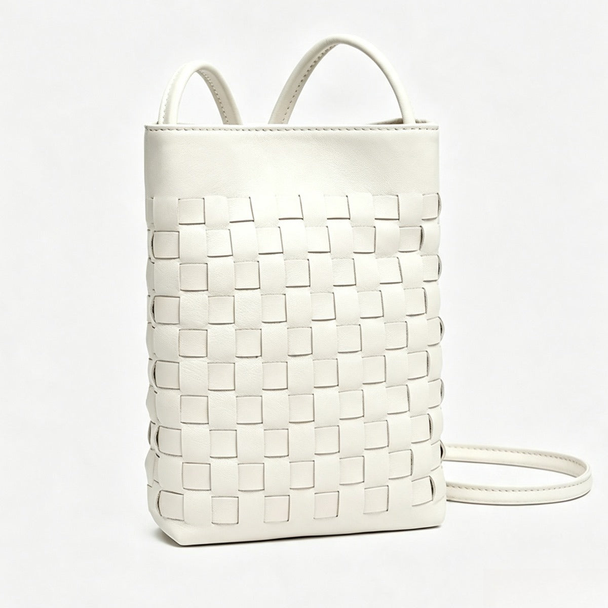 Mini bolso de mano tipo clutch de piel de oveja serena, tejido, para teléfono