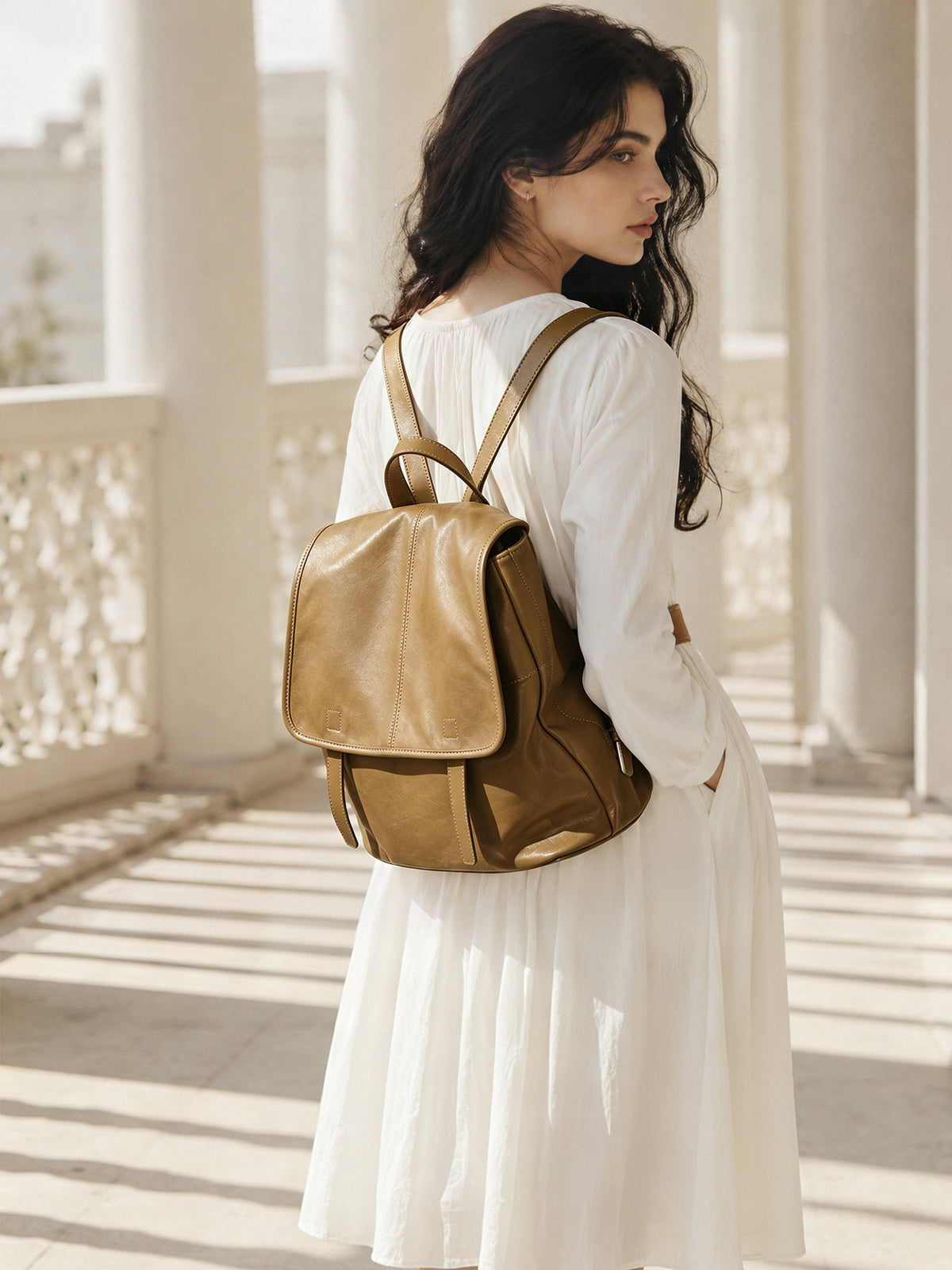 Vintage Casual Genuine Leather Flap Backpack