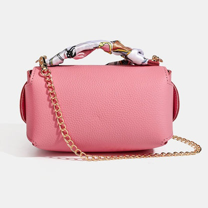 Elegant Retro Genuine Leather Chain Crossbody Shoulder Silk Scarf Handbag