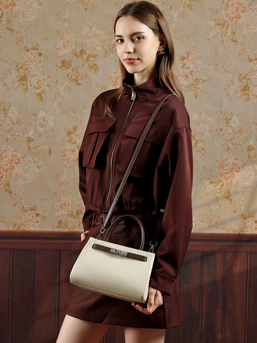 Elegante borsa Kelly a tracolla in vera pelle testurizzata
