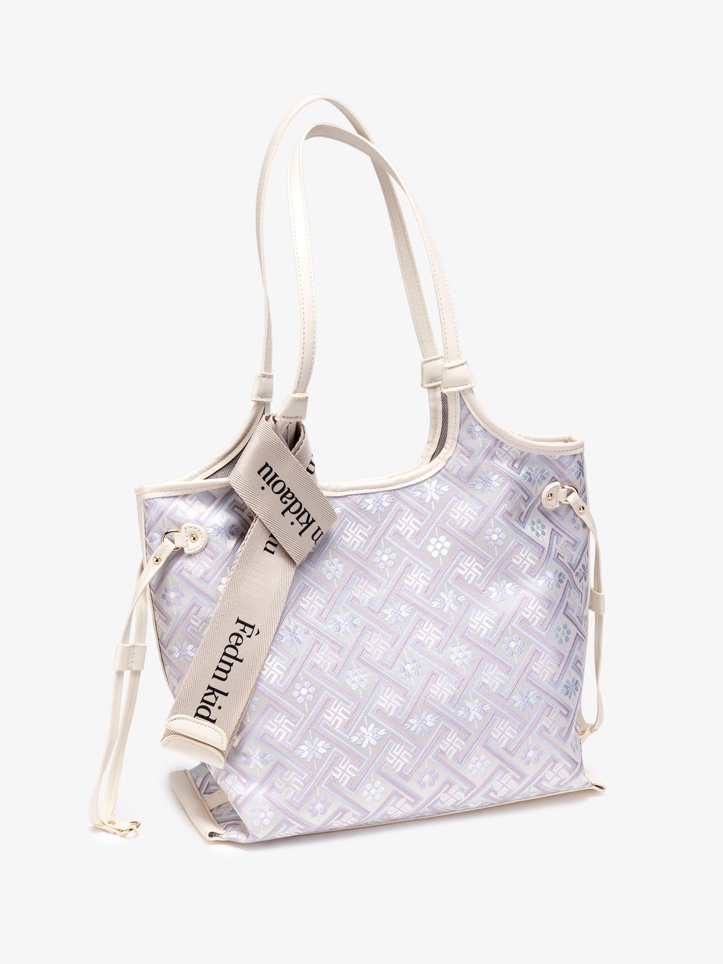 Elegant Oriental Embroidery Vegan Eco-Leather Tote Clutch Bag with Charm