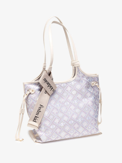 Elegant Oriental Embroidery Vegan Eco-Leather Tote Clutch Bag with Charm