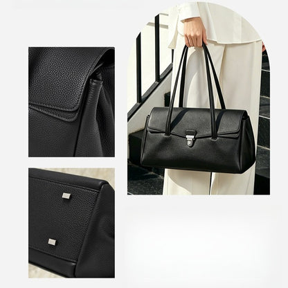 Sleek Pebbled Grain Texture Flap Genuine Leather Tote Clutch Bag