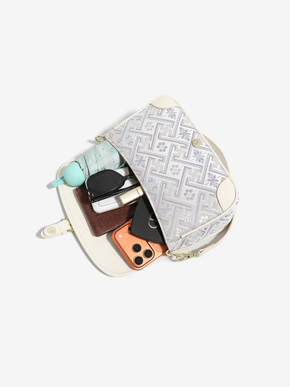 Vintage Jacquard Embroidery Vegan Eco-Leather Flap Clutch Bag