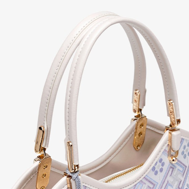 Opulent Brocade Vegan Eco-Leather Bucket Clutch Bag with Tassel Charm