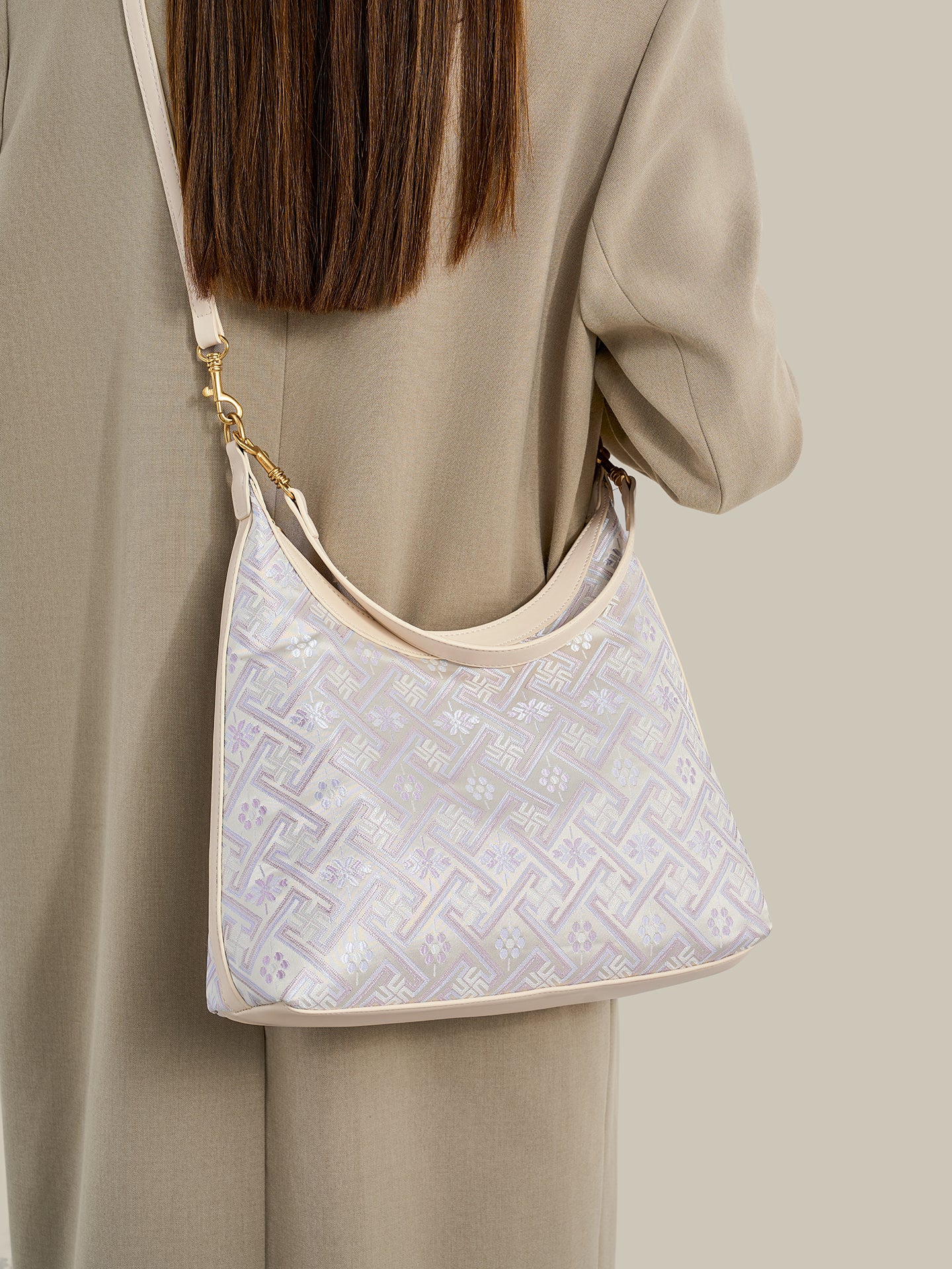 Elegant Brocade Pattern Vegan Eco-Leather Hobo Shoulder Bag