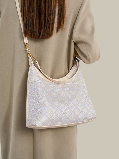Elegant Brocade Pattern Vegan Eco-Leather Hobo Shoulder Bag