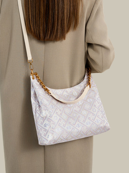 Artisanal Geometric Vegan Eco-Leather Hobo Chain Bag