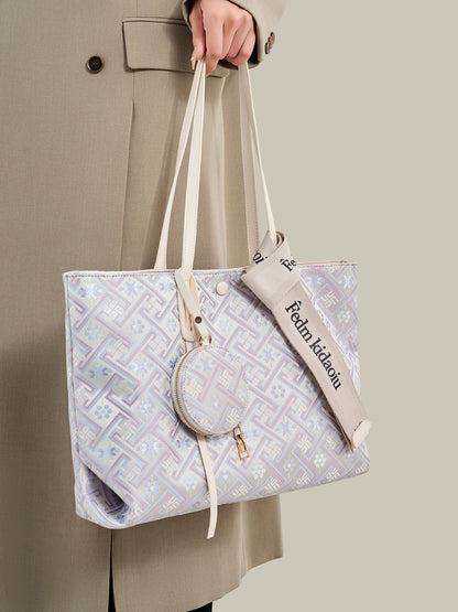 Opulent Brocade Texture Vegan Eco-Leather Tote Shoulder Bag