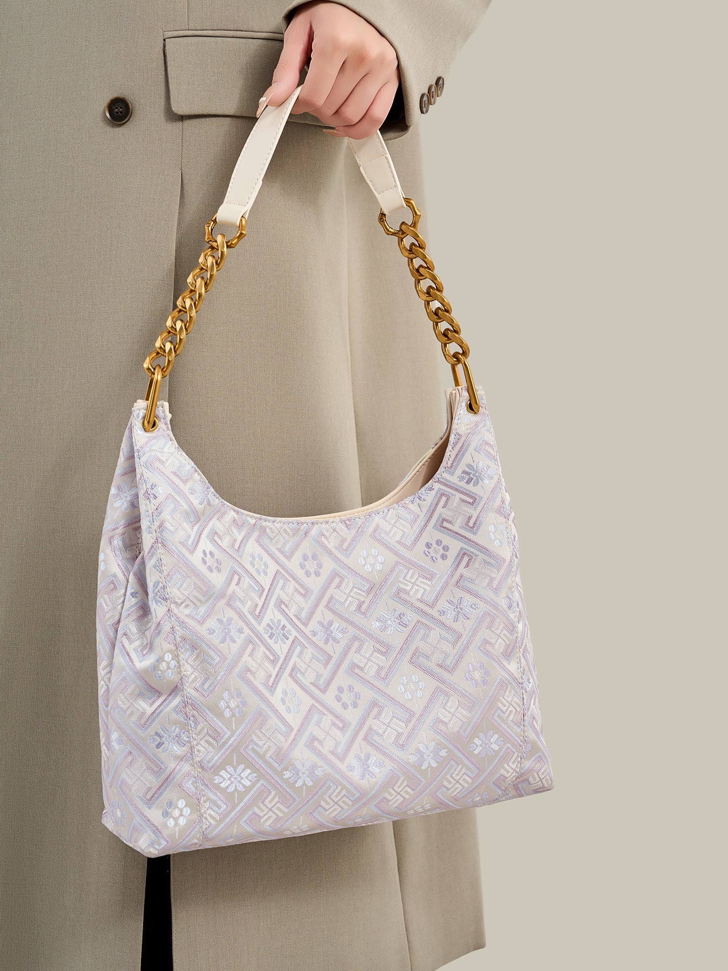 Artisanal Geometric Vegan Eco-Leather Hobo Chain Bag