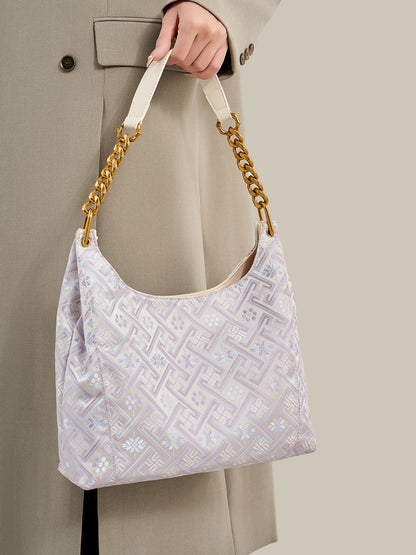 Artisanal Geometric Vegan Eco-Leather Hobo Chain Bag